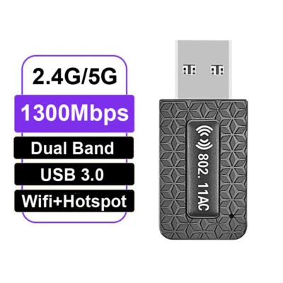 USB Wifi Dongle AC1300 Dual-Band Wireless Adapter 1300Mbps for Win 11/10 6B14 UK - Image 1 of 4