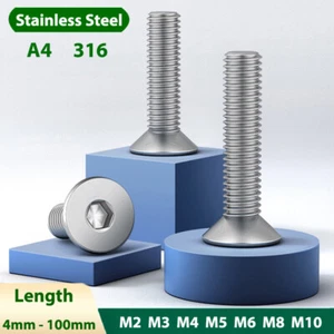 Tornillos de cabeza avellanada de enchufe hexagonal A4 pernos de llave Allen de acero inoxidable M2 a M10 - Imagen 1 de 7