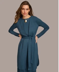 🔥 $139 Donna Karan New York Women’s Tie Waist Long Cardigan Size M Color Tide🔥 - Picture 1 of 4