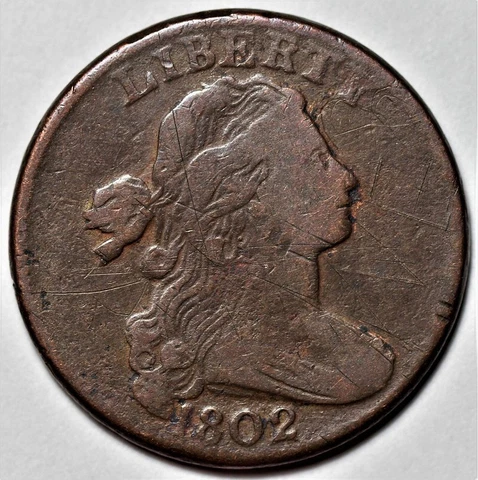1802 Draped Bust Large Cent - With Stems - Scratches - US 1c Copper Penny - L36 Cover
