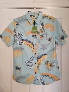 Quiksilver Tropical Glitch Hawaiian Shirt Mens Small Blue Floral Regular Fit NWT - Picture 1 of 5