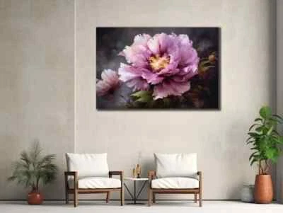 Purple Peonies Roses Floral Oil Paint Wall Art Canvas Unframed Print Art - Image 1 of 4