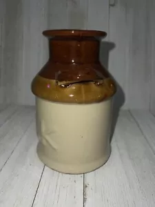 Vintage Ceramic Glazed Pottery MILK Jug Wheat Brown Stoneware Crock Farmhouse - Picture 1 of 7