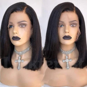 Glueless Short Bob Human Hair Lace Front Wig Brazilian Wigs Pre Plucked Hairline - Picture 1 of 28