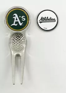 Baseball MLB Golf Divot Repair Tool Silver 2 Prong Ballmark Oakland Athletics As - Picture 1 of 2