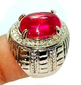 Anillo para hombre con piedras preciosas cabujón ovaladas color rojo rubí natural - Imagen 1 de 2