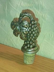Vintage Pewter Cork Bottle Stopper Ornate Grapes Leaf Heavy - Picture 1 of 10