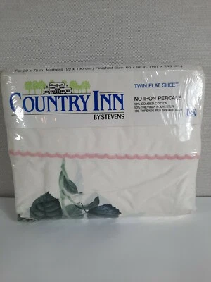 Vtg Country Inn By Stevens Twin Flat Sheet Candy Stripe Rose Percale New Sealed - Image 1 of 4