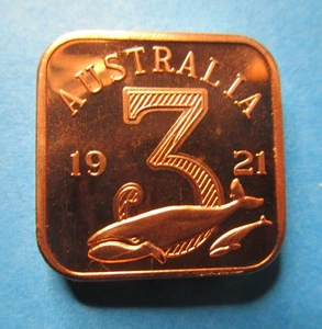 PROOF 1921 3d WHALE SQUARE PATTERN COLLECTION COIN VERY LOW MINT - Picture 1 of 4