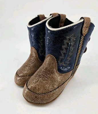 Botas de Vaquero Old West Poppets Infantil Jama Cuero Sintético Suave Marrón Azul Talla 4 Foto 1 de 4