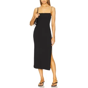 ENZA COSTA Strappy Side Slit Dress Womens Medium Black Midi Spaghetti Strap NEW - Picture 1 of 20