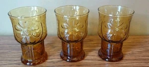 Vintage Libbey Country Garden Amber Glasses Tumblers 5” Daisy Floral Set Of 3 - Picture 1 of 5