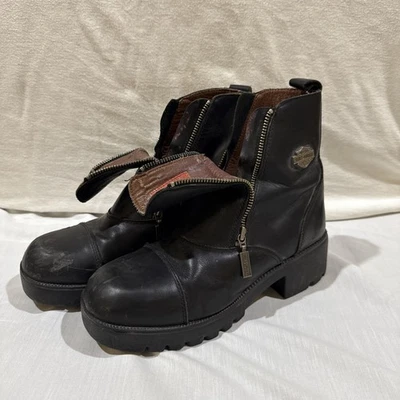Vintage Harley-Davidson 82016 Black Leather Double Zip Motorcycle Boots Size 6.5 - Image 1 of 4