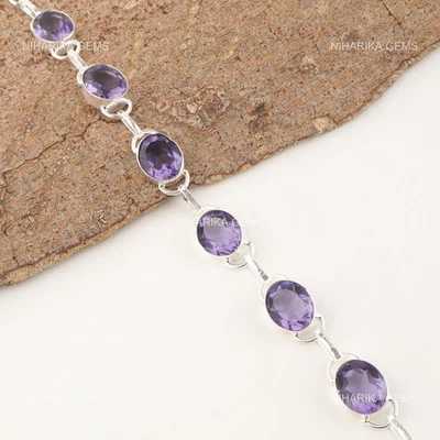 925 Plata de Ley Ovalado Natural Iolita Esposa Cadena Boda Nuevo Pulsera Joyería - Imagen 1 de 4