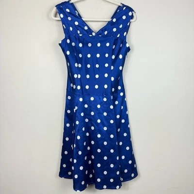 Vestido Pendleton Midi Lunares Mezcla Seda Azul Blanco Mujer 8 Vintage Cuello en V Foto 1 de 4