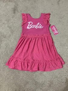 Barbie Mädchen Kleid Magenta Rosa Ösen Rüschenärmel & Saum Größe 6 - Neu  - Bild 1 von 3