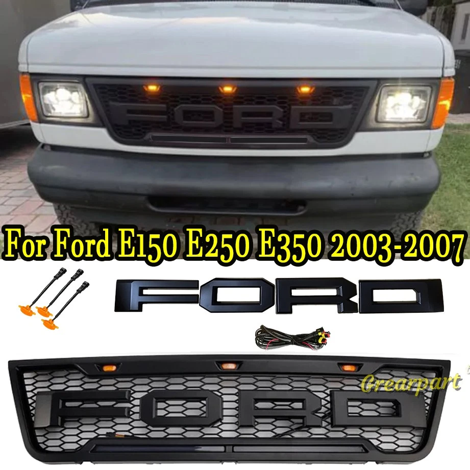 Parrilla delantera estilo Raptor para Ford E150 E250 E350 2003-2007 con letra y LED Foto 1 de 4
