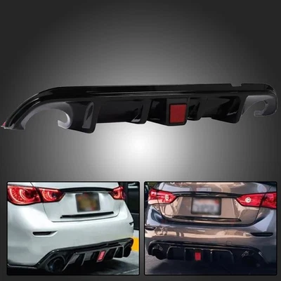 Difusor de parachoques trasero negro brillante con luz de freno LED para Infiniti Q50 2014-2017 Foto 1 de 4
