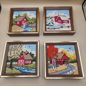 Gerahmte Jiffy Nadelspitze Mühle Jahreszeiten Frühling Sommer Herbst Winter Vintage 4 MCM - Bild 1 von 15