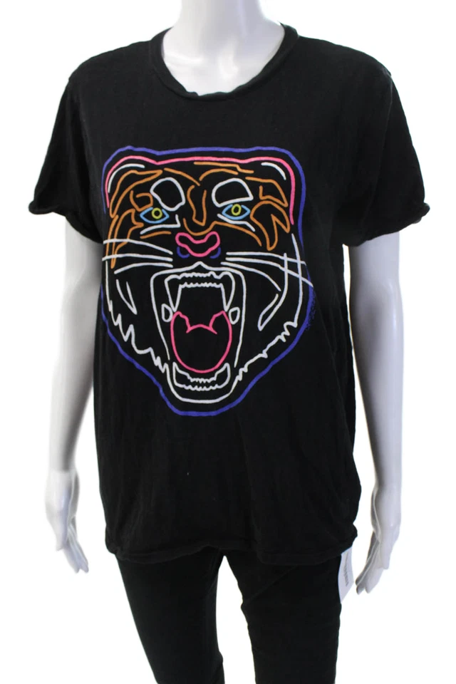 Camiseta deportiva negra de algodón con cuello redondo de animales con gráfico de Lauren Moshi para mujer talla L Foto 1 de 4