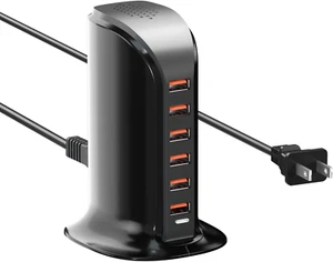 USB Charger 6 Port 50W Multi USB Tower Charging Station for Multiple Devices - Picture 1 of 8