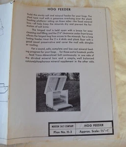 Vintage 22” x 17” Morton Salt Company Hog Feeder Construction Building Plan #H-3 - Picture 1 of 4