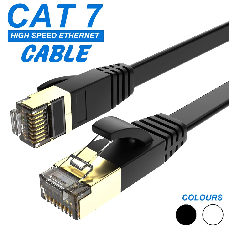 RJ45 Cat7 Ethernet Network LAN Cable Gold Plated Ultra-thin Flat Patch 0.5m-30m - Image 1 of 4