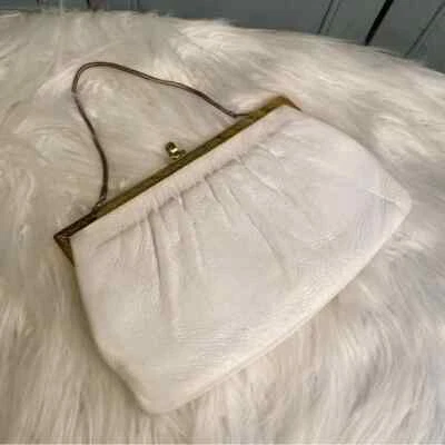 Vintage Genuine Leather ETRA White & Gold Clutch with Shoulder Chain - Image 1 of 4