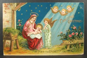 POSTKARTE Weihnachtsgrüße Maria & Kind; Giesen Bros; Poststempel Ashcott 1909 - Bild 1 von 2