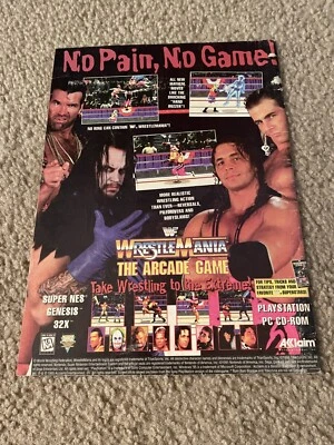 Anuncio impreso de juego WWF WRESTLEMANIA ARCADE 1995 Shawn Michaels enterrador Bret Hart Foto 1 de 2