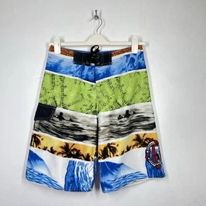 Boardman Fiji Board Shorts Mens W30 S Green Multi Graphic Surf Swimming Swim - Picture 1 of 16