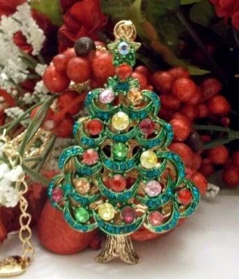 BETSEY JOHNSON PRECIOSO COLLAR COLGANTE ÁRBOL DE NAVIDAD RECORTADO VERDE MULTICOLOR Foto 1 de 4