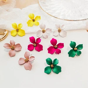 Beautiful Pink Yellow Green Blooming Flower Ear Stud Earrings Charm Trendy Gift - Picture 1 of 22