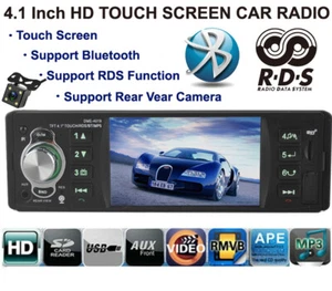 1 Din 4.1" Car Radio Touch Screen Multimedia Bluetooth Mirror Link RDS AM FM CAM - Picture 1 of 12