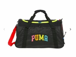 NEW WT WOMEN'S PUMA NYLON DUFFEL BAG GYM BAG BLACK NEON COLORS WEEKENDER  - Picture 1 of 12