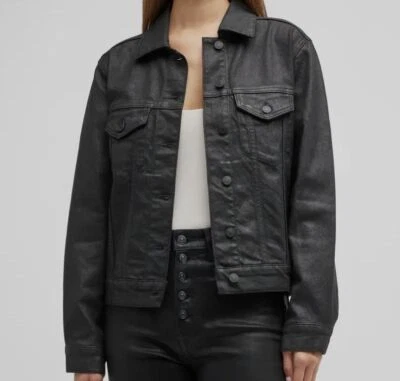 $250 Rails Women's Black Mulholland Coated Denim Trucker Jacket Coat Size M. - Image 1 of 4