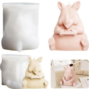 3D Lazy Rhino Silicone Animal Mold For Candles Resin Clay Molds Plaster Cast - Picture 1 of 7