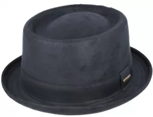 Gladwin Bond Leather Look Pork Pie Hat - Brown and Black - Picture 1 of 14