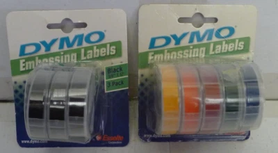 Dymo Embossing Labels 3/8" Lot of 8 -3 Black 73839 & 5 Rainbow Colors 99786 NOS - Image 1 of 4