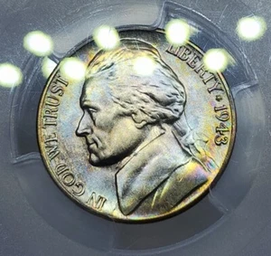 1943 D Jefferson Nickel PCGS MS65FS Full Steps Rainbow Toned Target Toning WOW - Picture 1 of 11