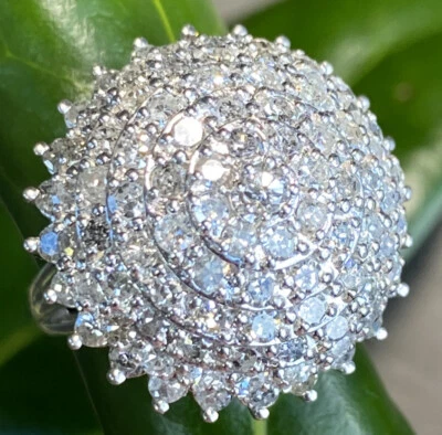 Anillo de diamantes vintage joyería fina patrimonio usado oro blanco 14K cúpula talla 6,75 Foto 1 de 4