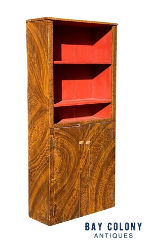 ANTIQUE NEW ENGLAND PRIMITIVE SPONGE PAINTED PINE DOUBLE DOOR CABINET / CUPBOARD Cover