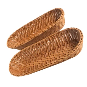 2Pcs Plastic Baskets Countertop Food Tray Oval Woven Basket Wicker Bread Basket - Picture 1 of 12