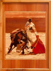 Corrida 28x21 bois mosaïques encadré art décoration murale panneau de... - Imagen 1 de 13