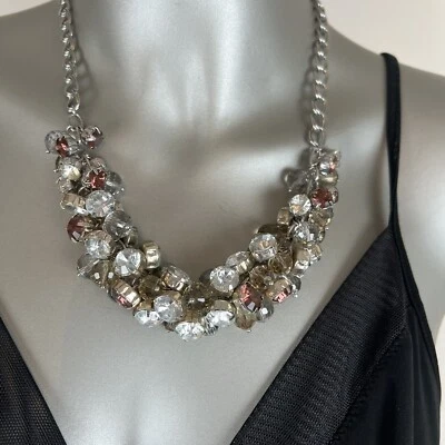 Collar con cuentas de cristal dorado, tostado y transparente en capas. "Cadena de plata 18"" ajustable" Foto 1 de 4