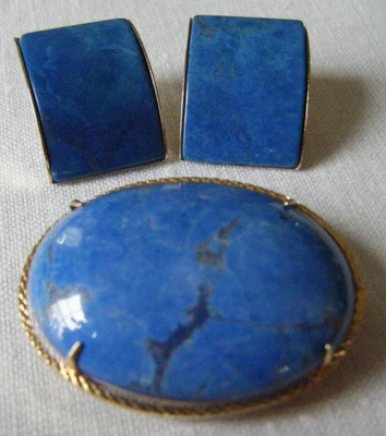 Vintage  broch /pendant and  pair of earrings post back  Turquoise  Howlite - Image 1 of 4
