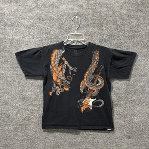 00’s Youth Size 14/16 Dragon Wrap Around Guitar Short Sleeve T-Shirt THRASHED  - Picture 1 of 8