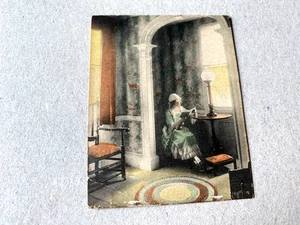 COLLECT ANTIQUE, WALLACE NUTTING ?? MINIATURE HAND COLORED PHOTO WOMAN READING - Picture 1 of 3