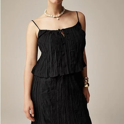 NWT J.Crew Crinkled Front Tie Tank Top In Black Size XS  - Image 1 of 4