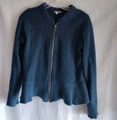 Suéter halógeno de lana merino verde azulado cremallera completa talla mediana para mujer  Foto 1 de 4